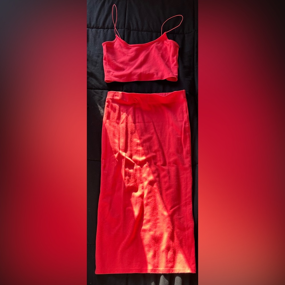 Pink two piece skirt set